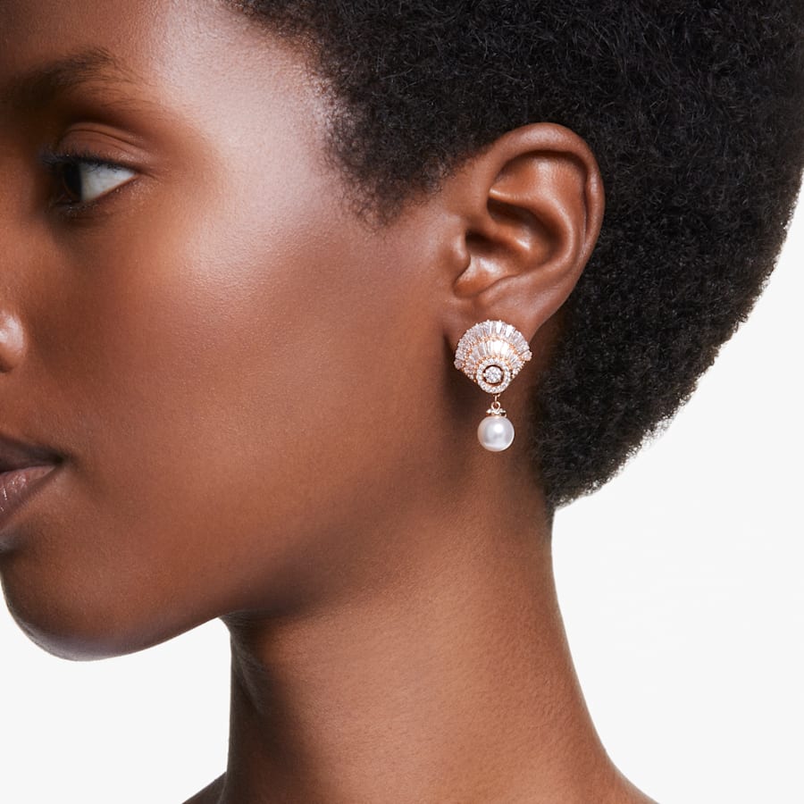 Idyllia - Shell - White Gold Rose - Earrings - Swarovski