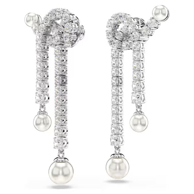 Women's Drop Earrings Matrix Crystal Pearl Round White Rhodium Plated – Swarovski
