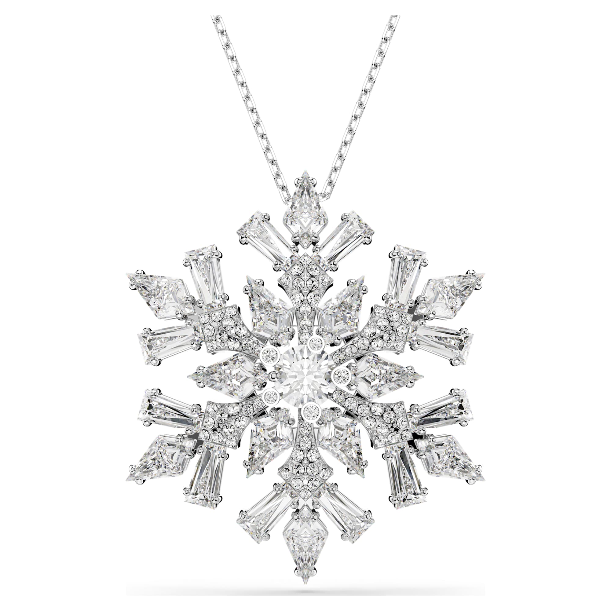 Idyllia - Flocon de Neige - Blanc Argenté - Collier et Broche - Swarovski