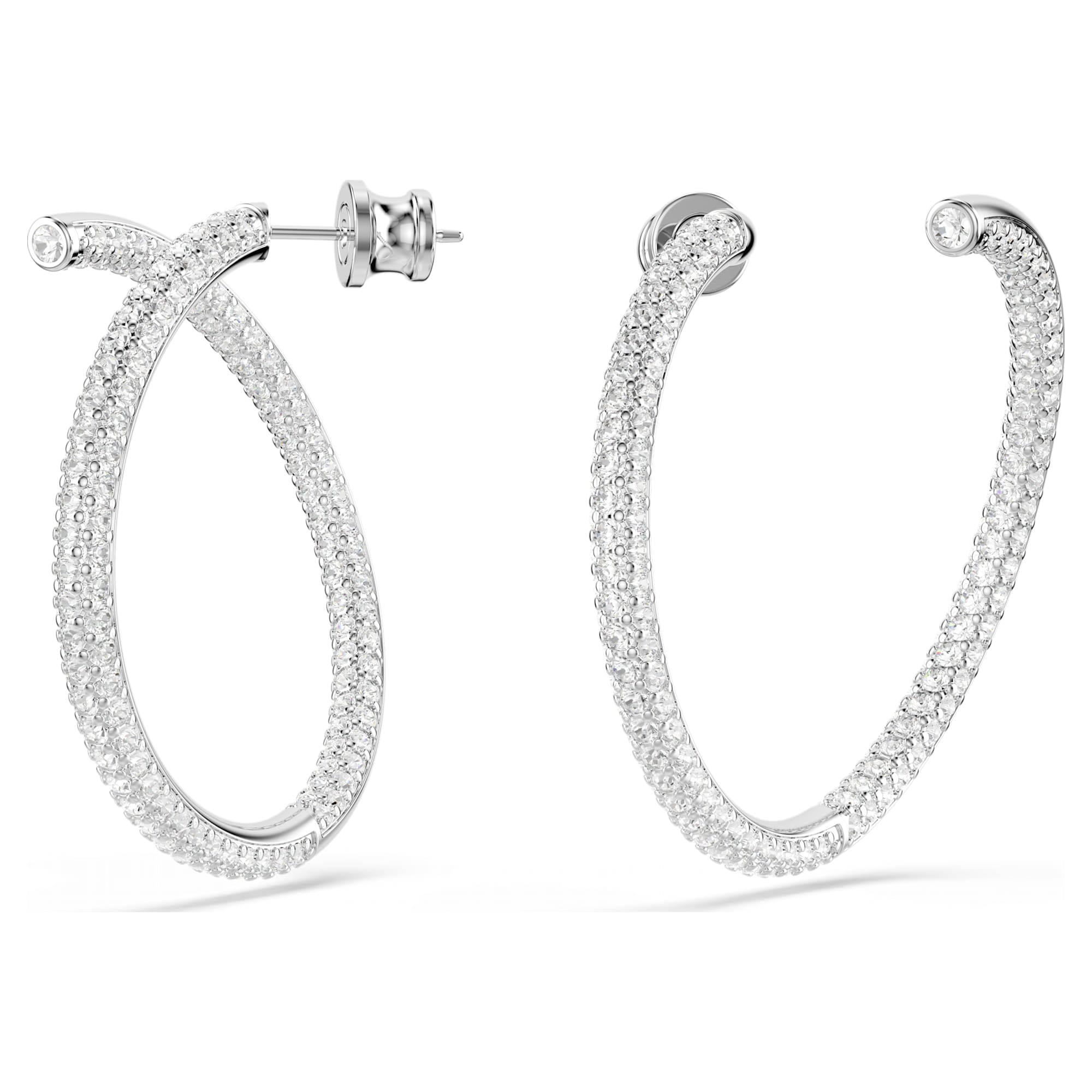 Dextera - White Silver - Hoop Earrings - Swarovski