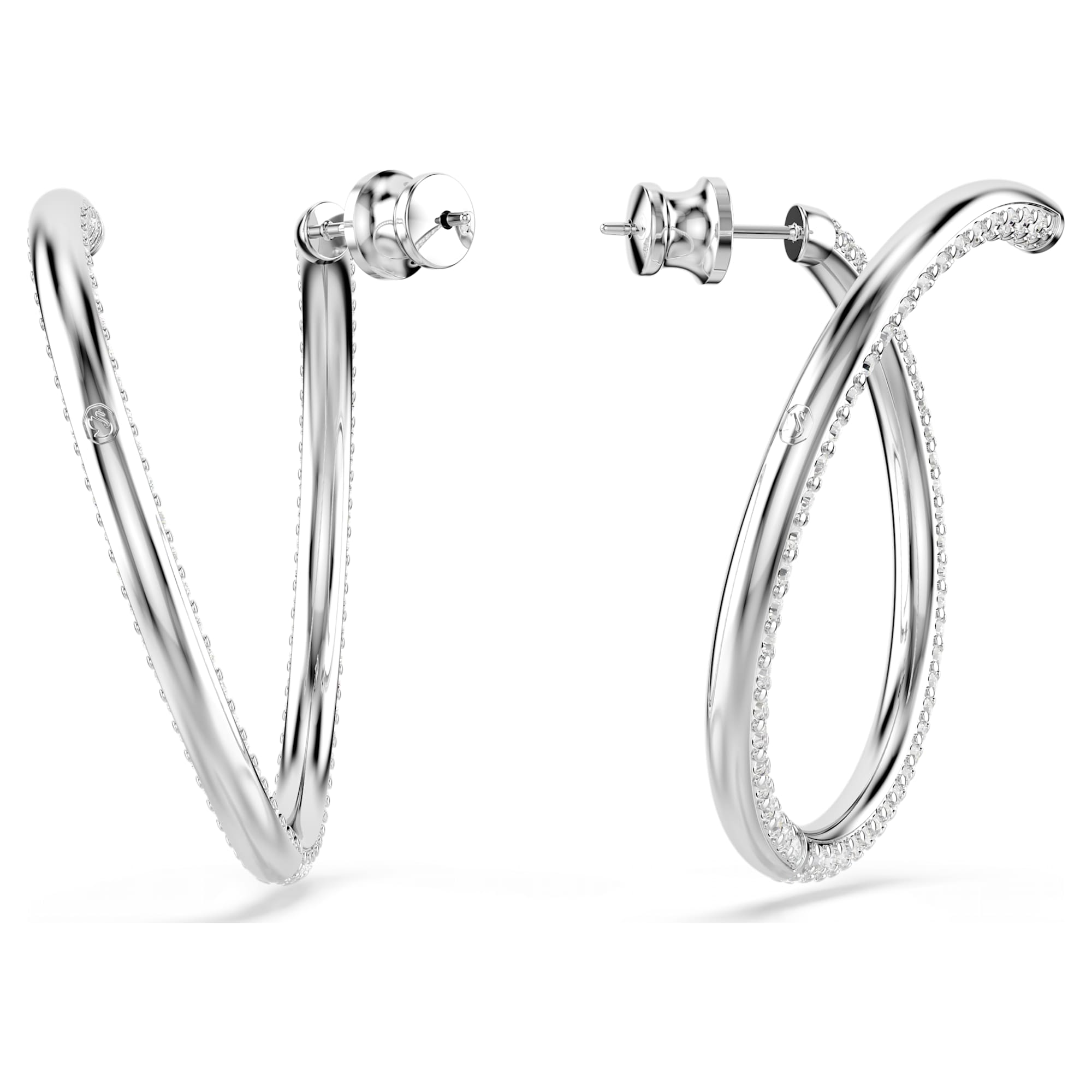 Dextera - White Silver - Hoop Earrings - Swarovski