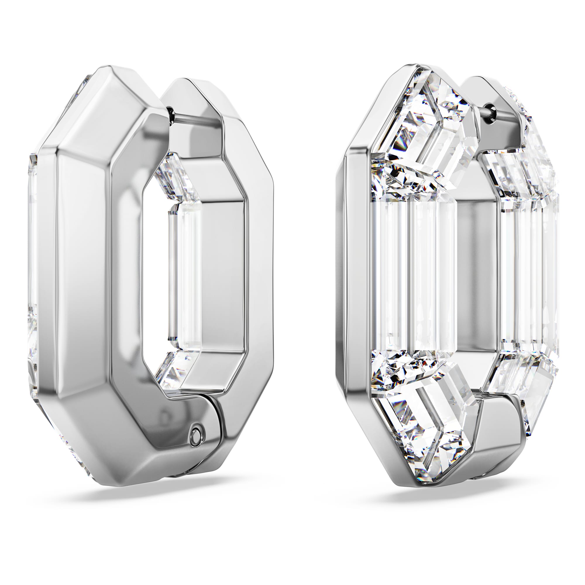 Lucent - Octagonal - Small - White - Earrings - Swarovski