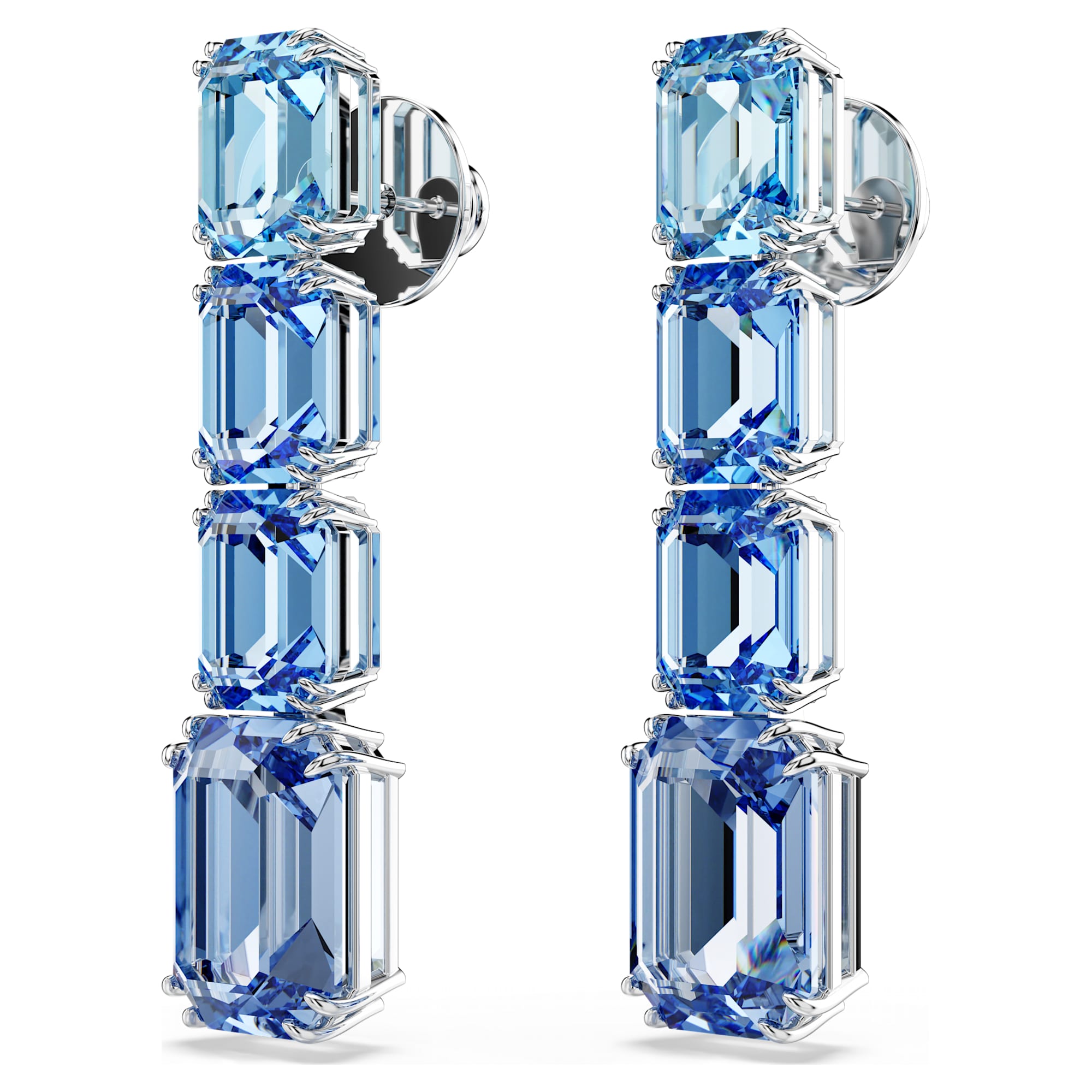 Millenia - Octagonal - Silver Blue - Earrings - Swarovski