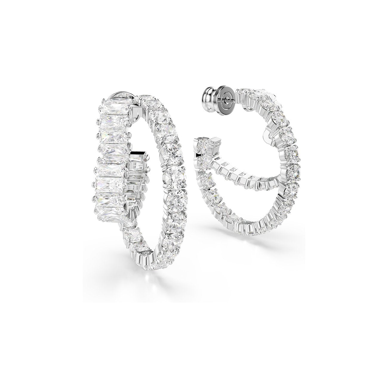 Women's Matrix Heart White Rhodium-plated Ear Hoops – Swarovski