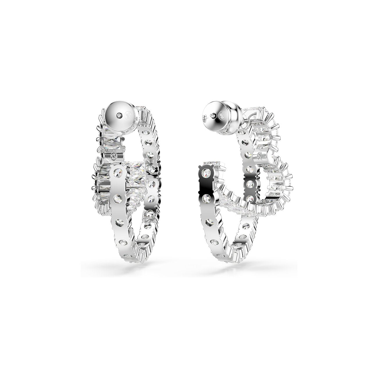 Women's Matrix Heart White Rhodium-plated Ear Hoops – Swarovski