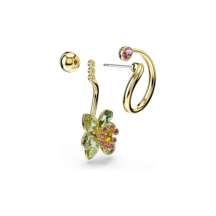 Idyllia Women's Asymmetrical Gold Multicolor Flower Drop Earrings – Swarovski