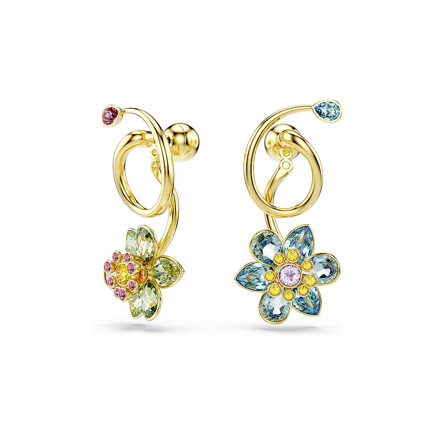 Idyllia Women's Asymmetrical Gold Multicolor Flower Drop Earrings – Swarovski