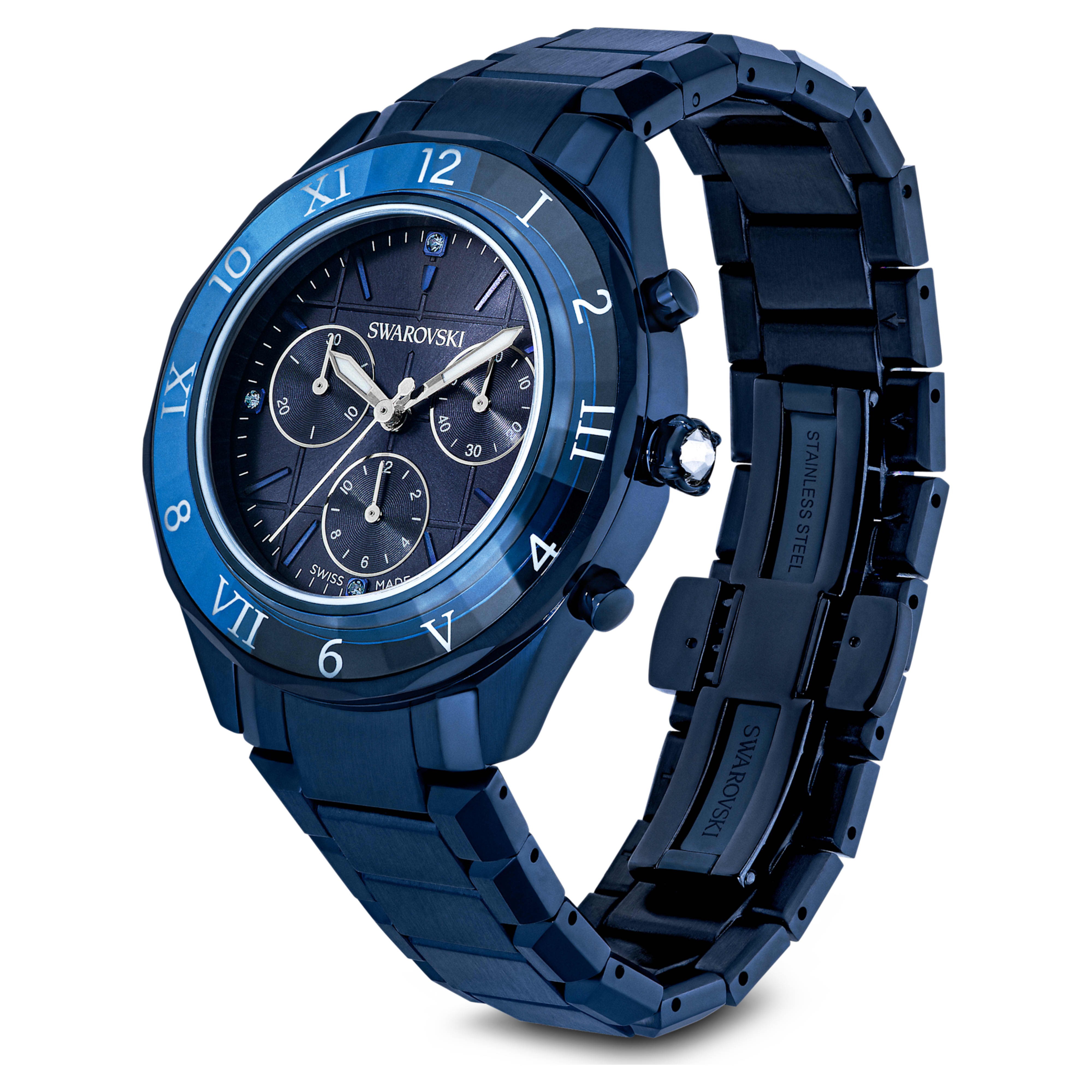 Dextera - Montre Chrono 39 mm - Métal Bleu - Swarovski – Azuline