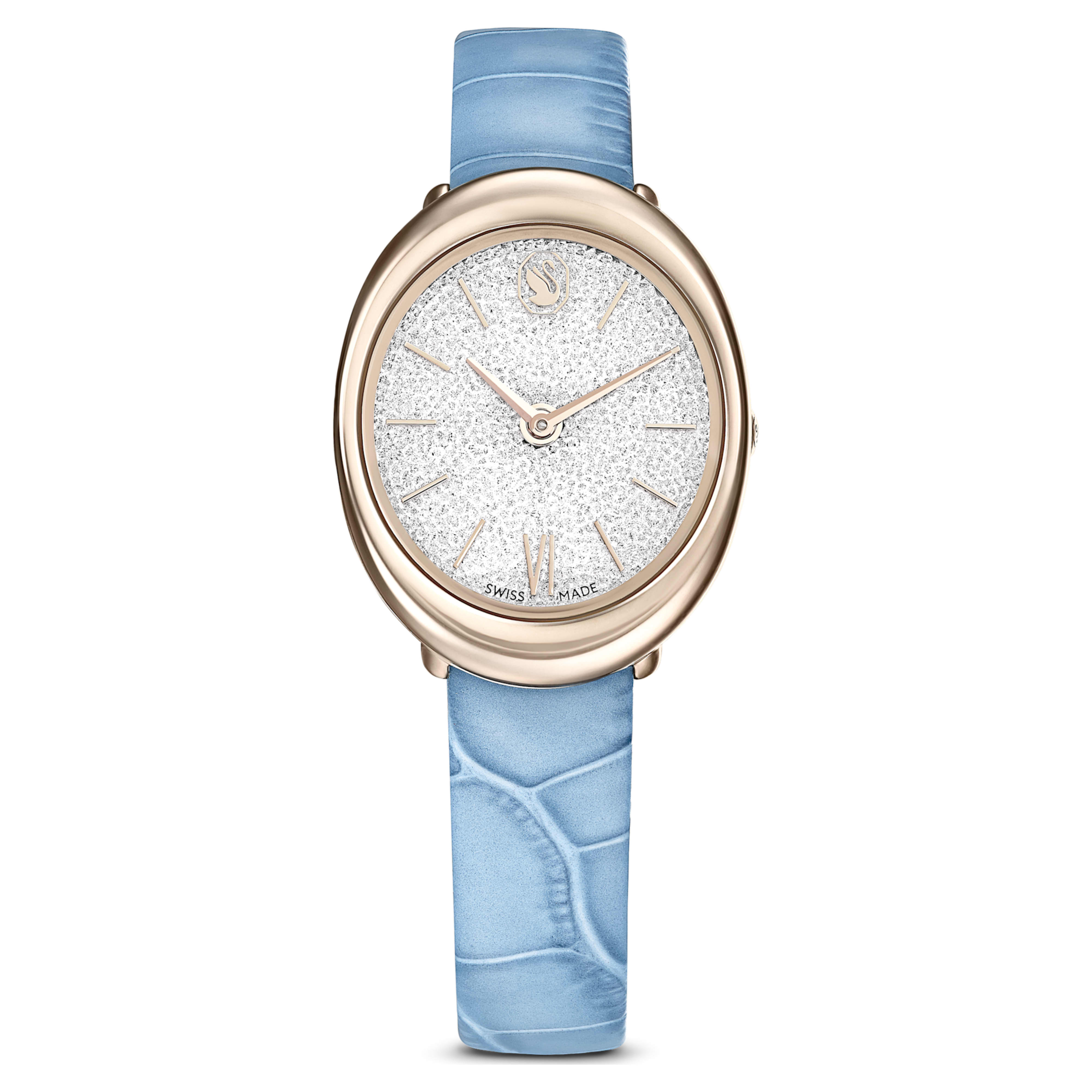 Montre Imber Oval cuir bleu champagne – Swarovski