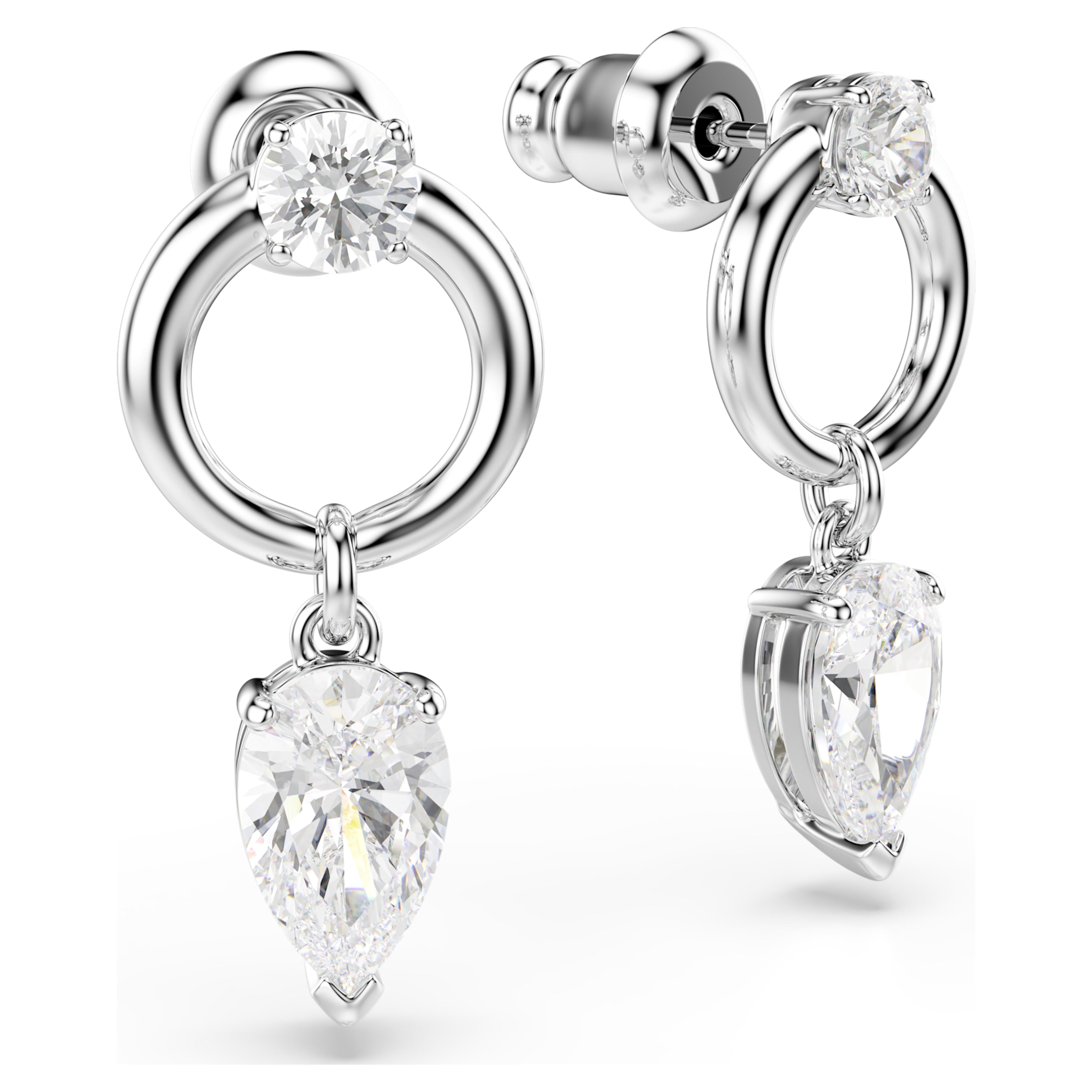 Rhodium-plated white Mesmera dangling earrings – Swarovski