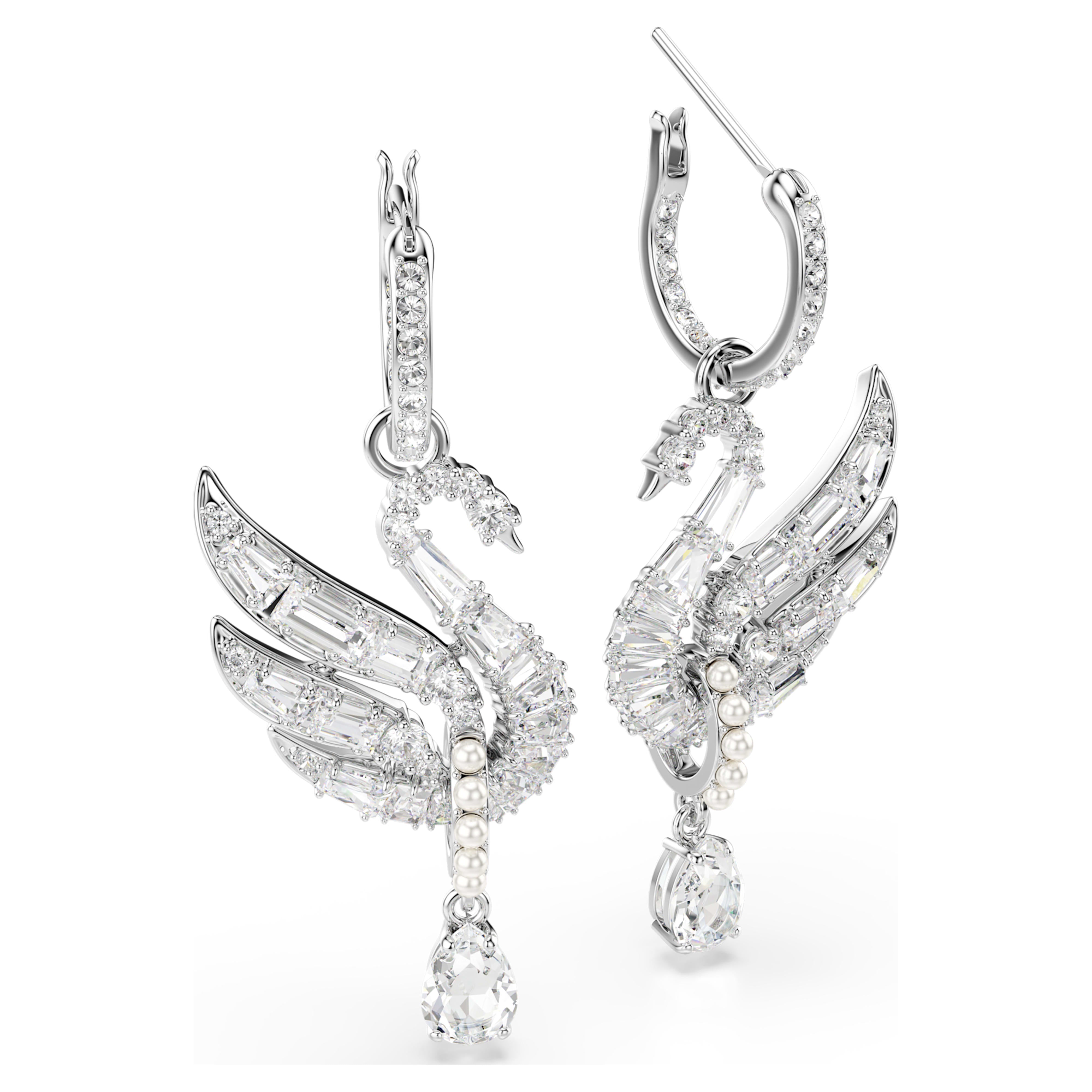 White Swan Earrings in Rhodium Plated Metal | Swarovski