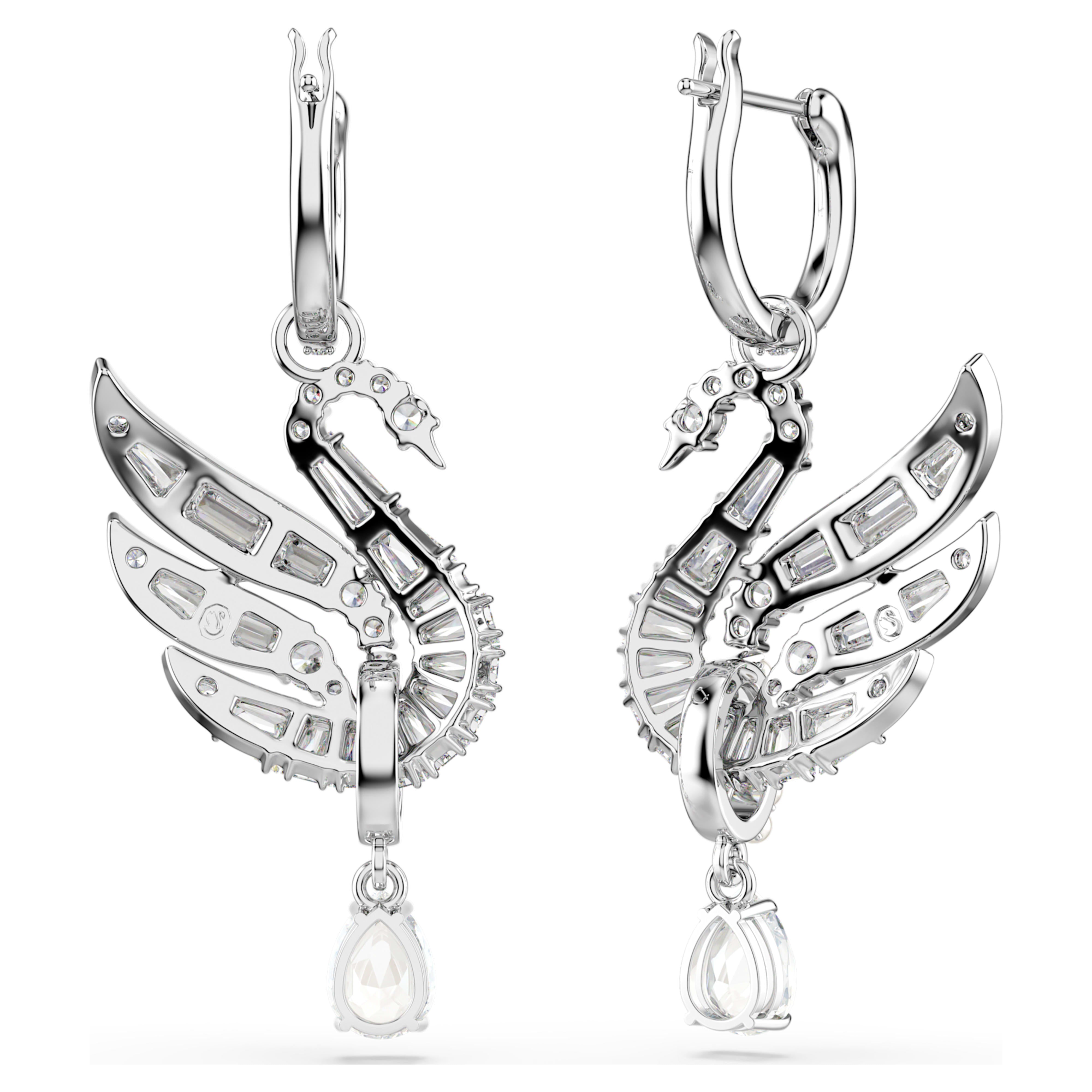 White Swan Earrings in Rhodium Plated Metal | Swarovski