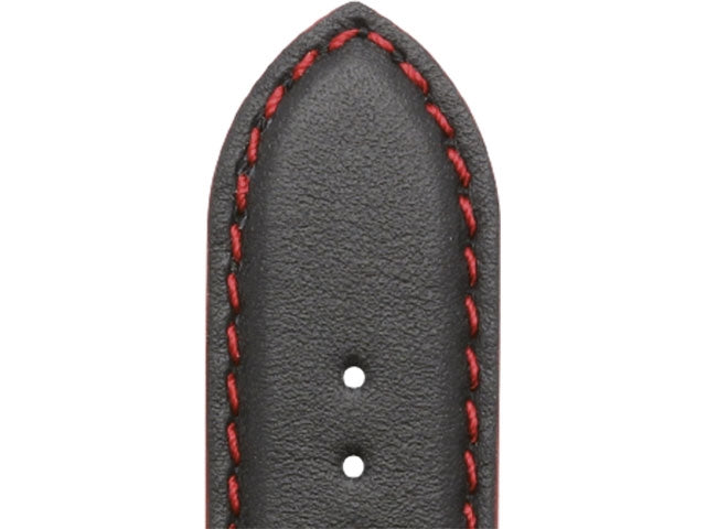 Leren horlogeband - Neptunus - Zwart en rood stiksel - Rochet - 18x16mm