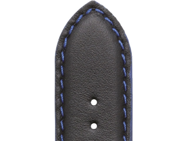 Leren Horlogeband - Neptunus - Zwart & Blauw Stiksel - Rochet - 18x16mm