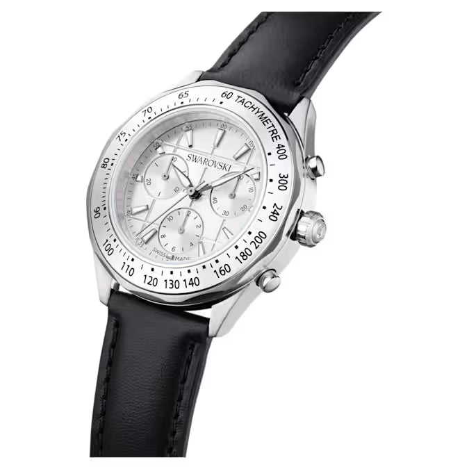 Dextera Tachymeter Stainless Steel Leather Watch – Swarovski