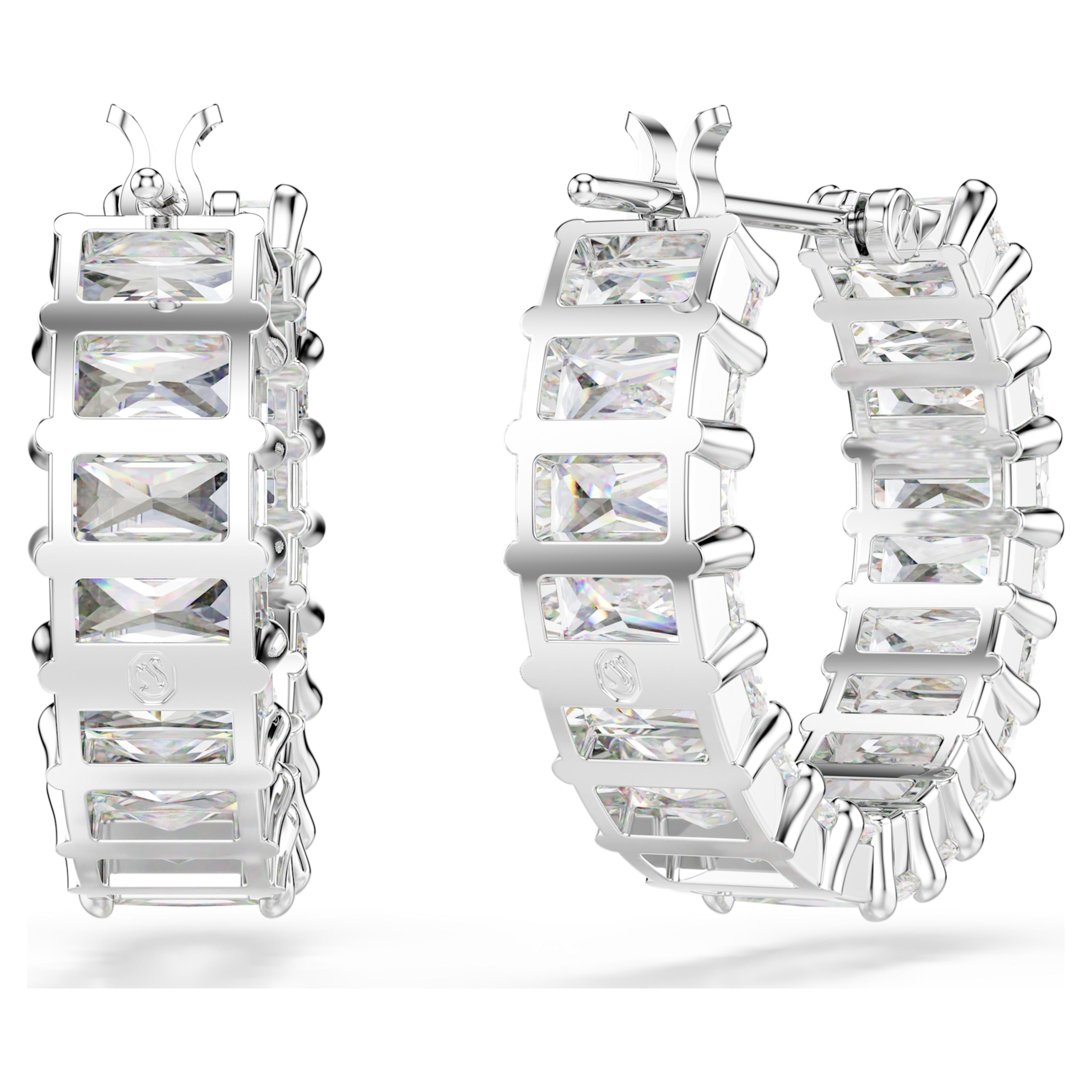 White rhodium-plated Matrix baguette hoop earrings – Swarovski