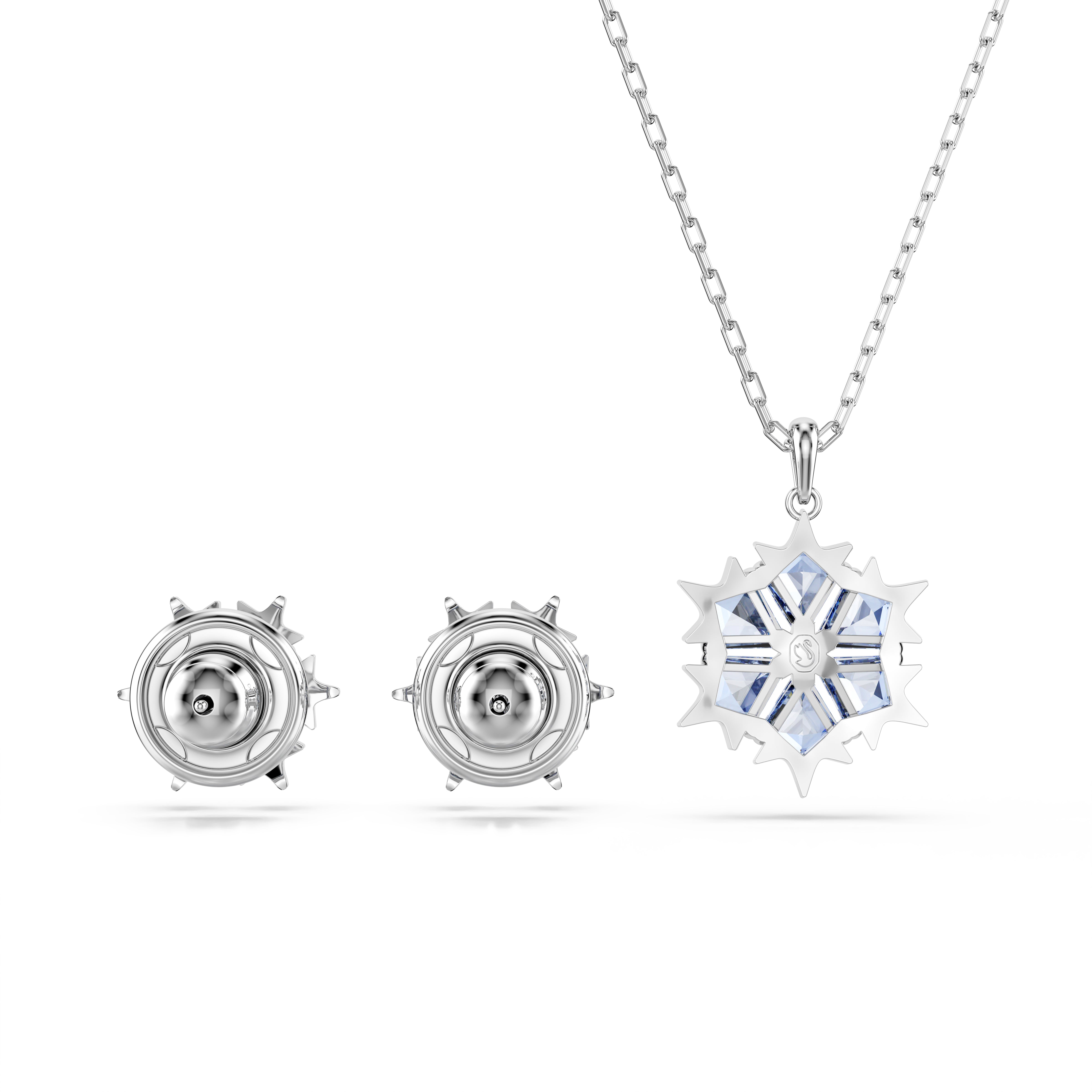 Magic rhodium-plated blue snowflake set – Swarovski