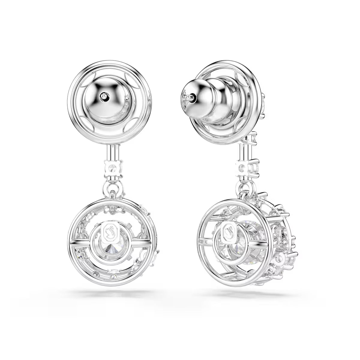 Constella pendant earrings, Round cut, Dancing stone, White, Rhodium-plated metal view 4