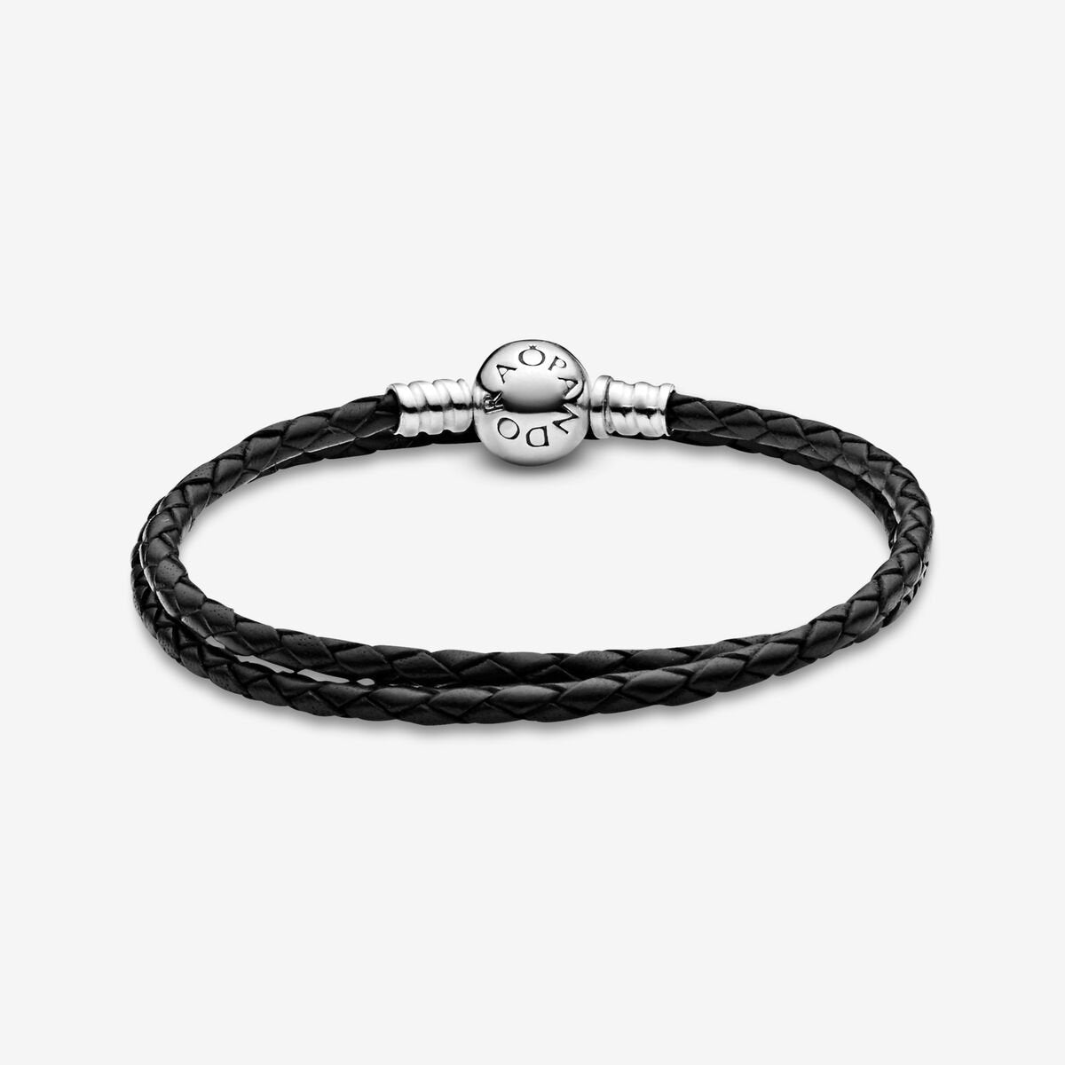 Cuir Tressé Noir & Argent - Double Tour - Bracelet Pandora