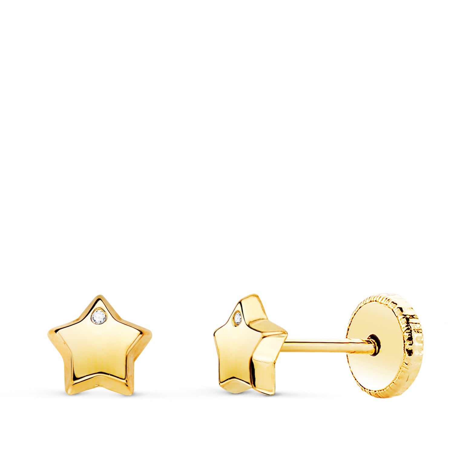 Boucles d'oreilles en Or Jaune 18K avec Étoile Brillante et Zircon 5,5X5,5 mm Fermeture à Vis