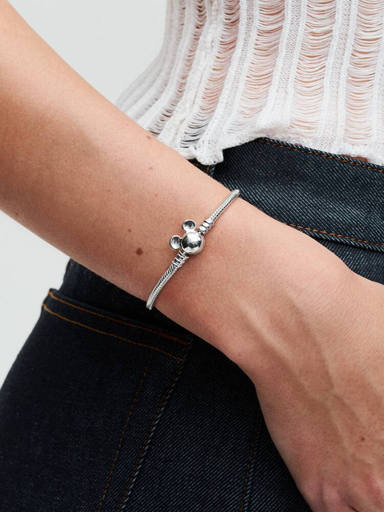 Pulseira Pandora - Fecho Mickey Malha Cobra