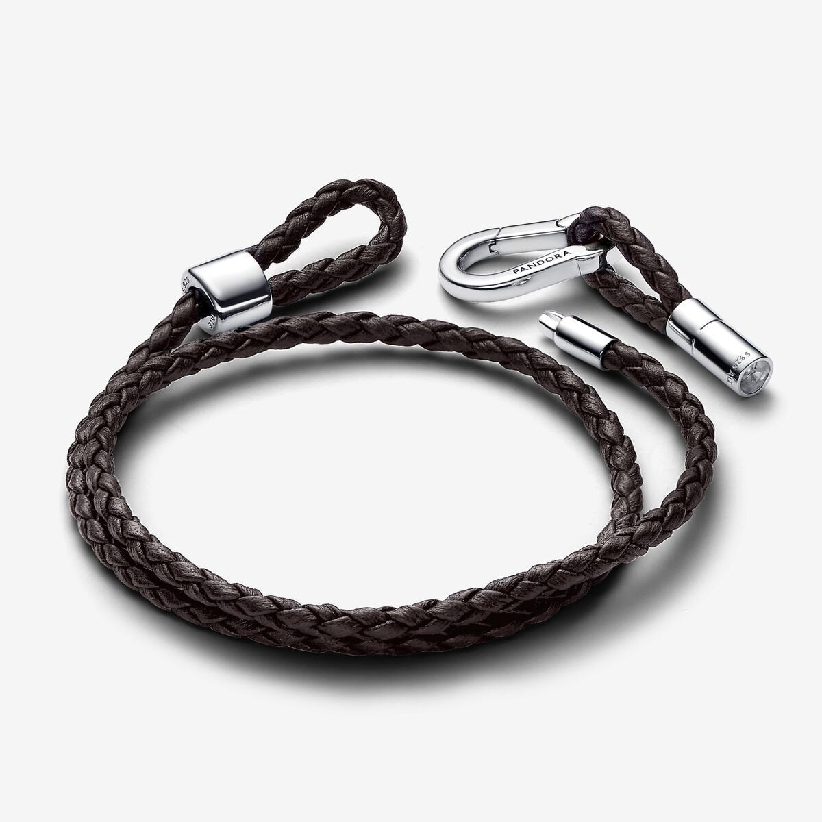 Cuir Tressé Marron & Argent - Double Tour - Bracelet Pandora