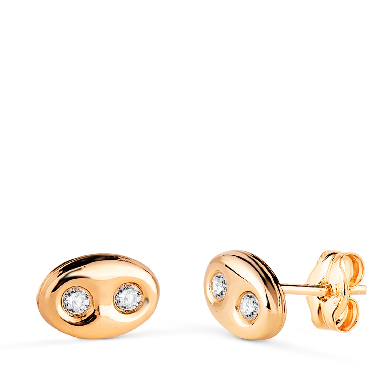 Boucles d'oreilles en Or Jaune 18K N?ud de Bateau avec Zircon Taille : 8 X 5,5 mm Fermoir Poussettes Papillon