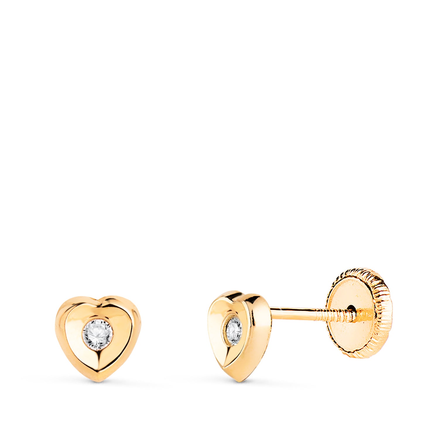 Hjerteøredobber i 18K gult gull med strålende cubic Zirconia Størrelse: 5 x 5MM studs