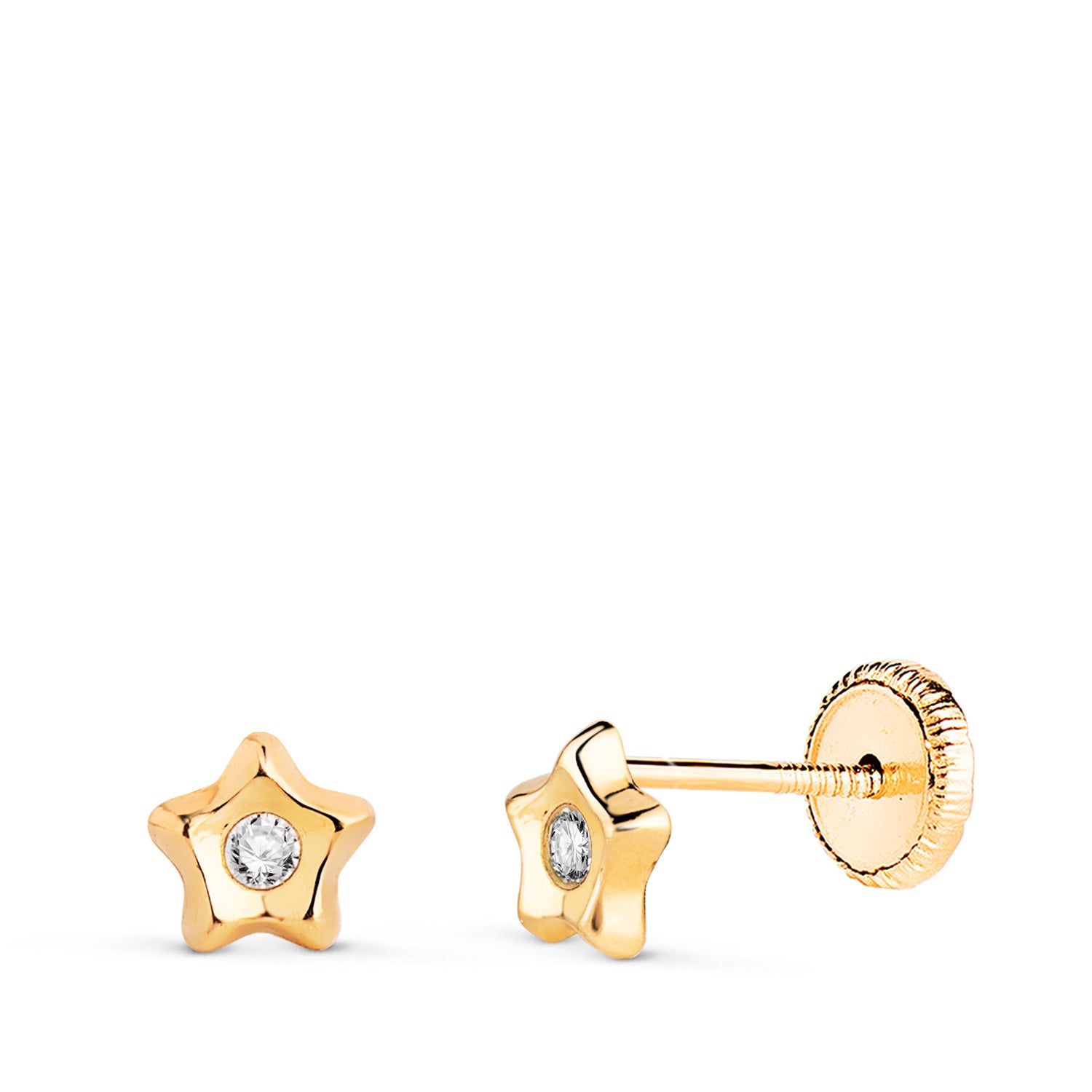 Boucles d'oreilles Étoile en Or Jaune 18K avec Zircon Cubique Brillant Taille : 5 X 5MM Fermeture à Vis