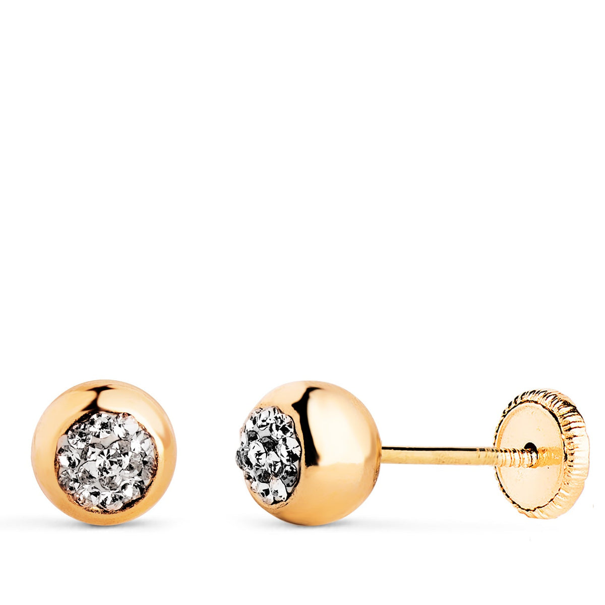 Clous d'oreilles boule oxyde de zirconium – Or jaune 18 carats – 6 mm