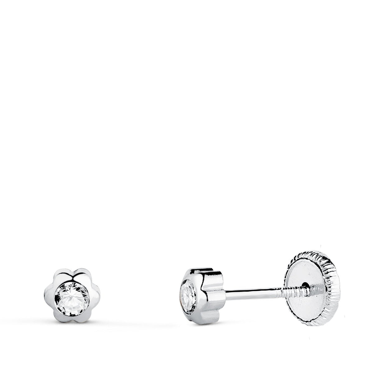 Boucles d'oreilles marguerite oxyde de zirconium – Or 18 carats – Or blanc