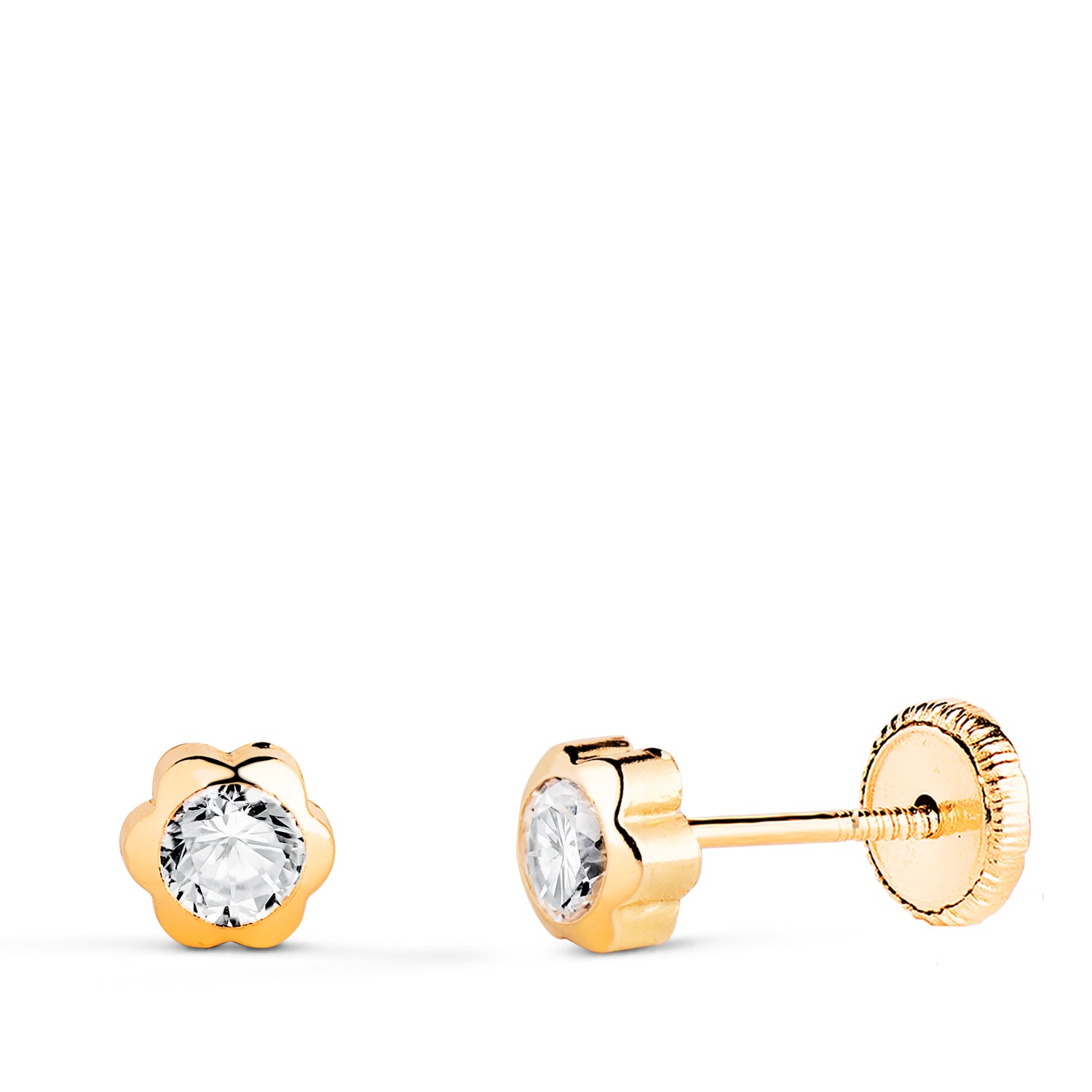 Boucles d'oreilles Or Jaune 18K Marguerite avec Zircon Taille : 5 X 5 mm Fermeture à Vis