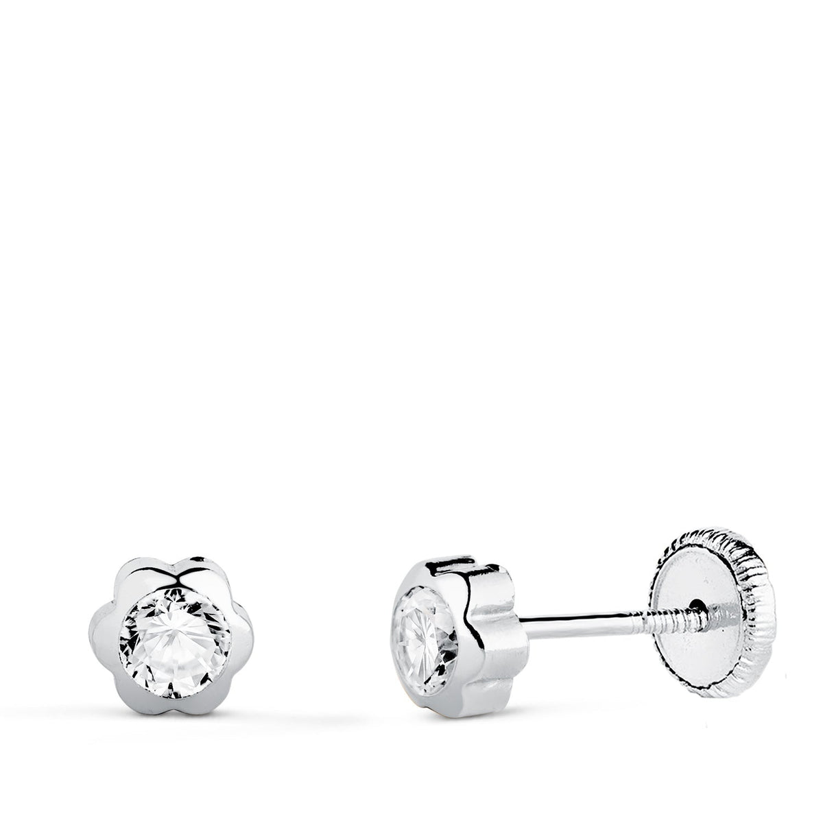 Boucles d'oreilles marguerite oxyde de zirconium – Or 18 carats – Or blanc