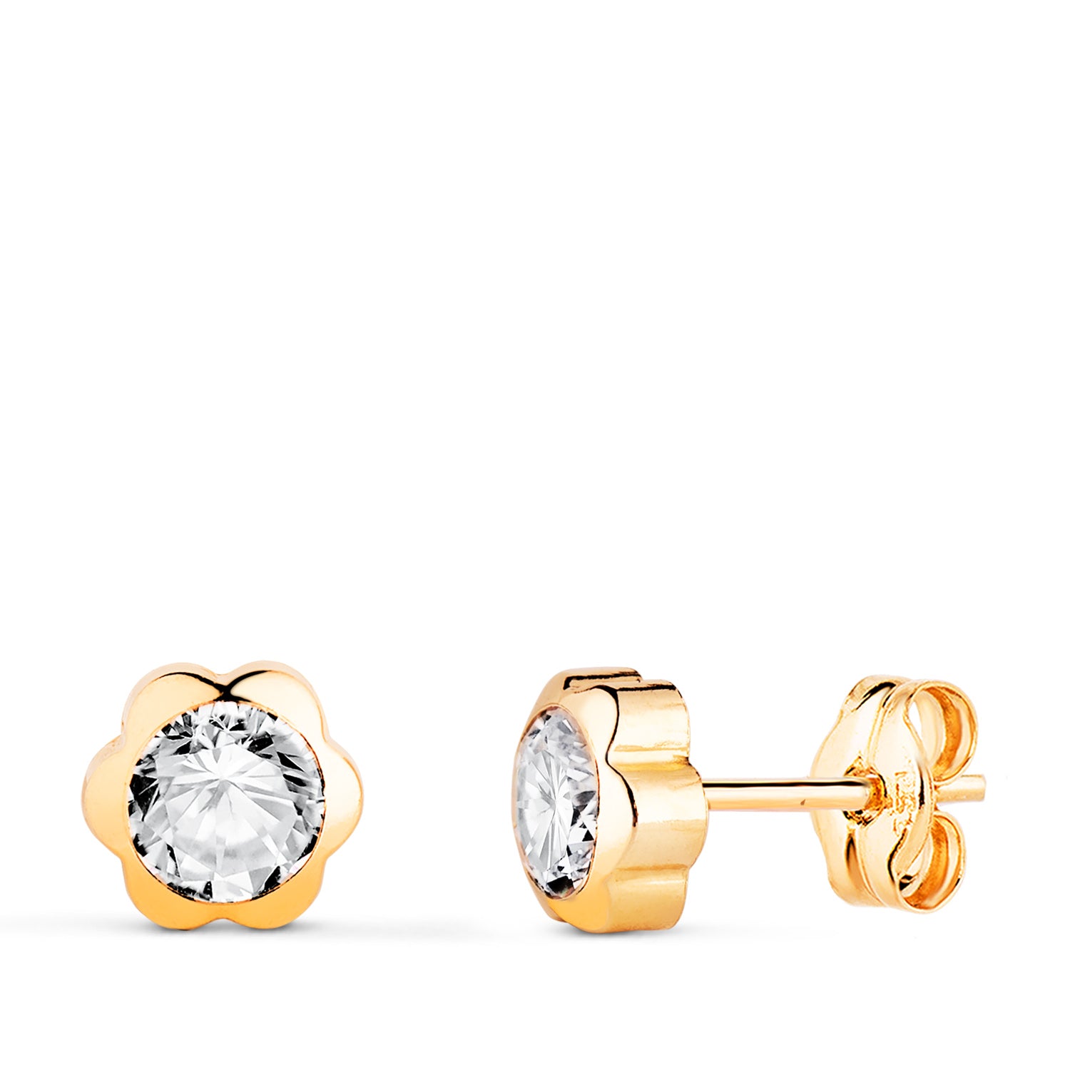 Boucles d'oreilles Or Jaune 18K Marguerite Chaton avec Zircon Taille : 6 X 6 mm Boucles d'oreilles Pressées