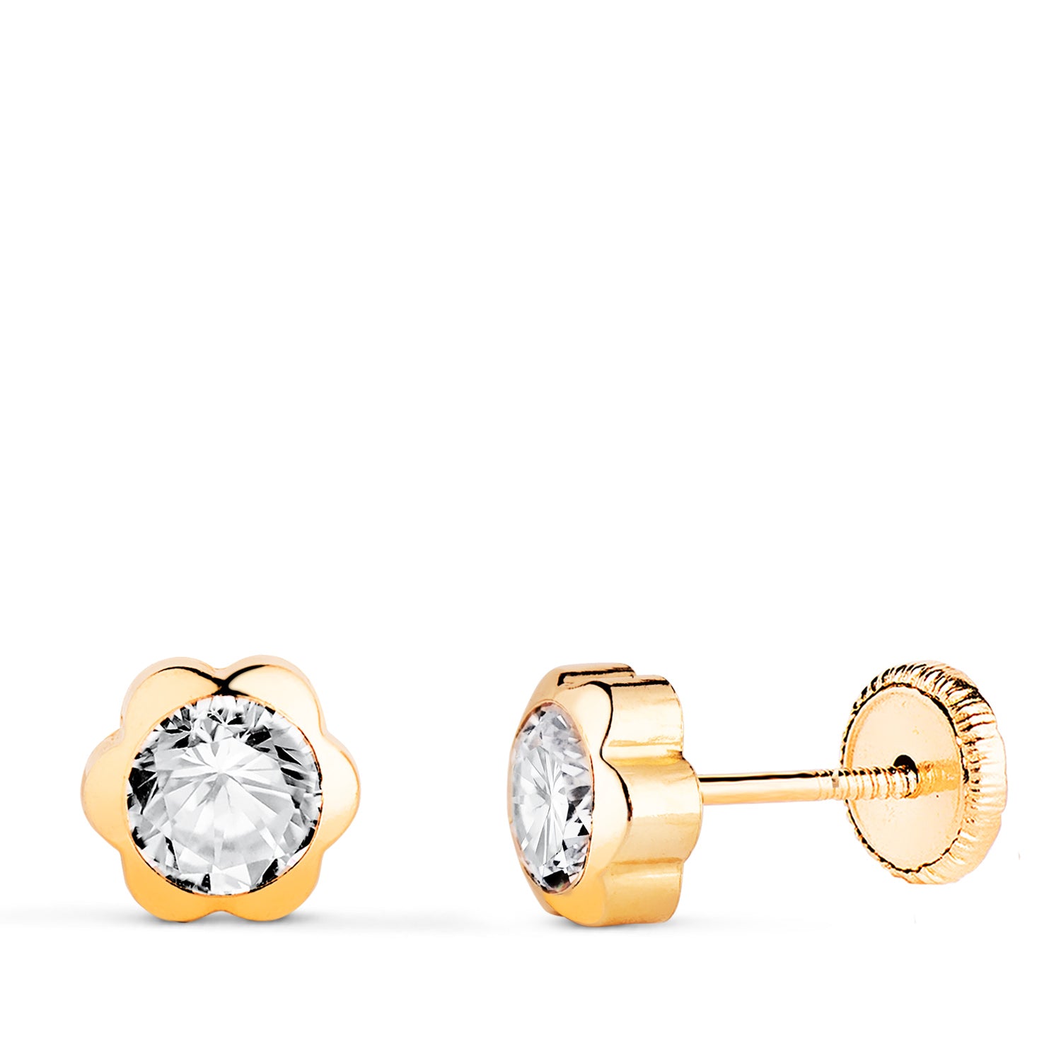 Boucles d'oreilles Or Jaune 18K Marguerite avec Zircon Taille : 6 X 6 mm Fermeture à Vis