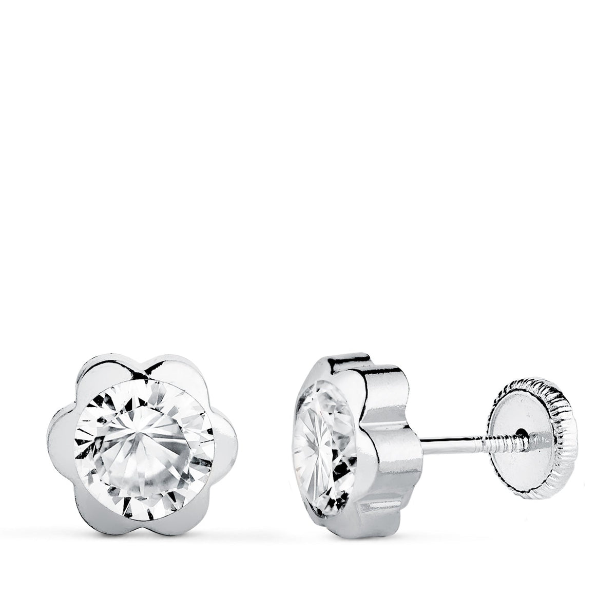 Clous d'oreilles marguerite oxyde de zirconium – Or 18 carats – 6 mm / Or blanc / Vis
