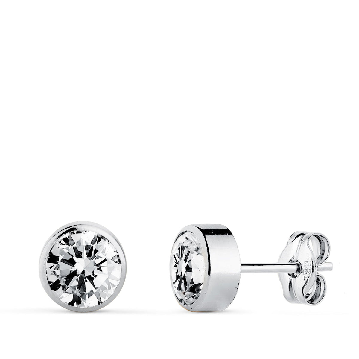 Clous d'oreilles oxyde de zirconium rond – Or 18 carats – 6 mm / Or blanc / Poussette