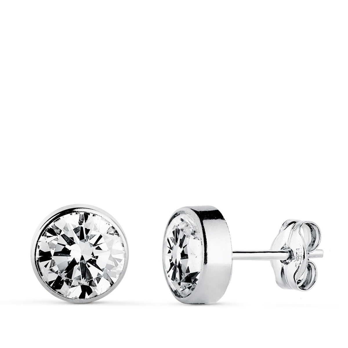 Clous d'oreilles oxyde de zirconium rond – Or 18 carats – 7 mm / Or blanc / Poussette