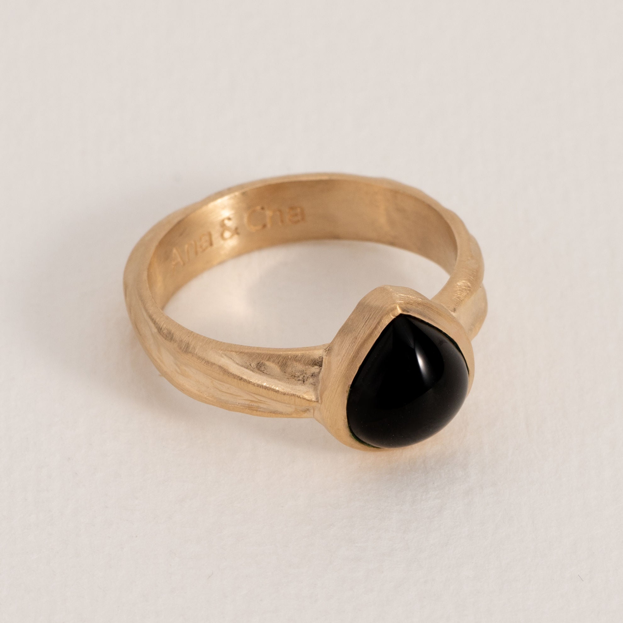 Isaure - Black Agate - Gold Plated Ring - Ana and Cha
