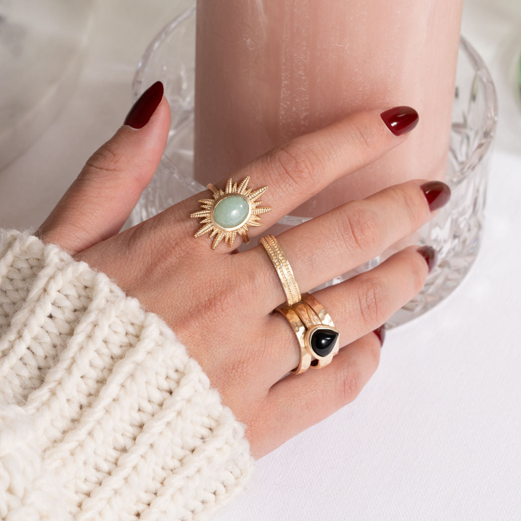 Isaure - Black Agate - Gold Plated Ring - Ana and Cha