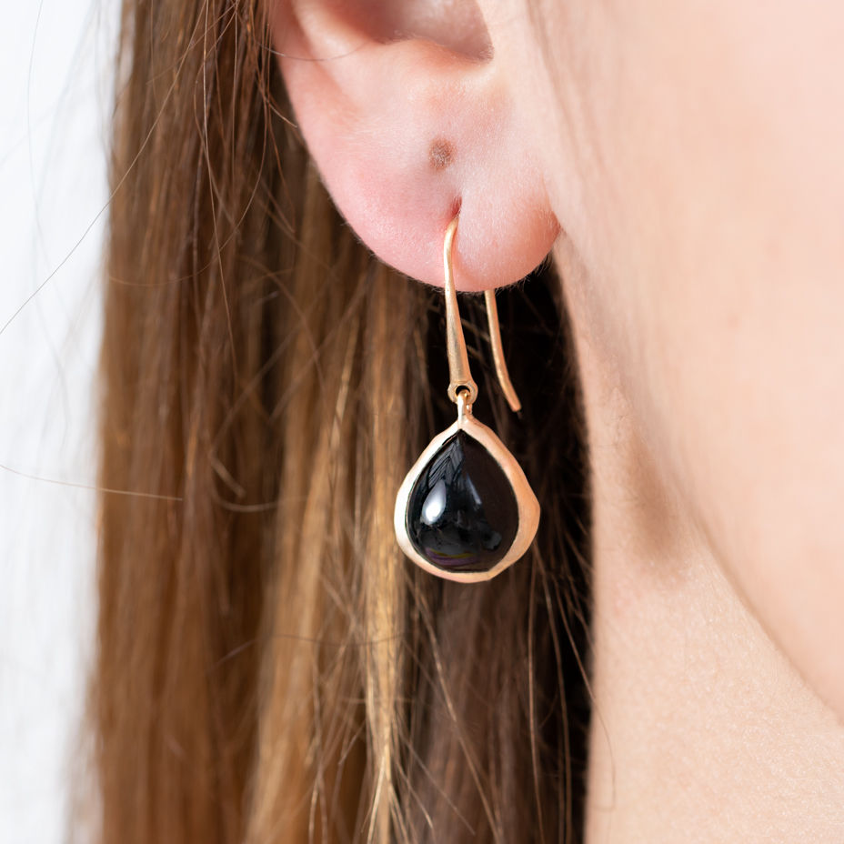 Isaure - Black Agate - Gold Plated Earrings - Ana et Cha