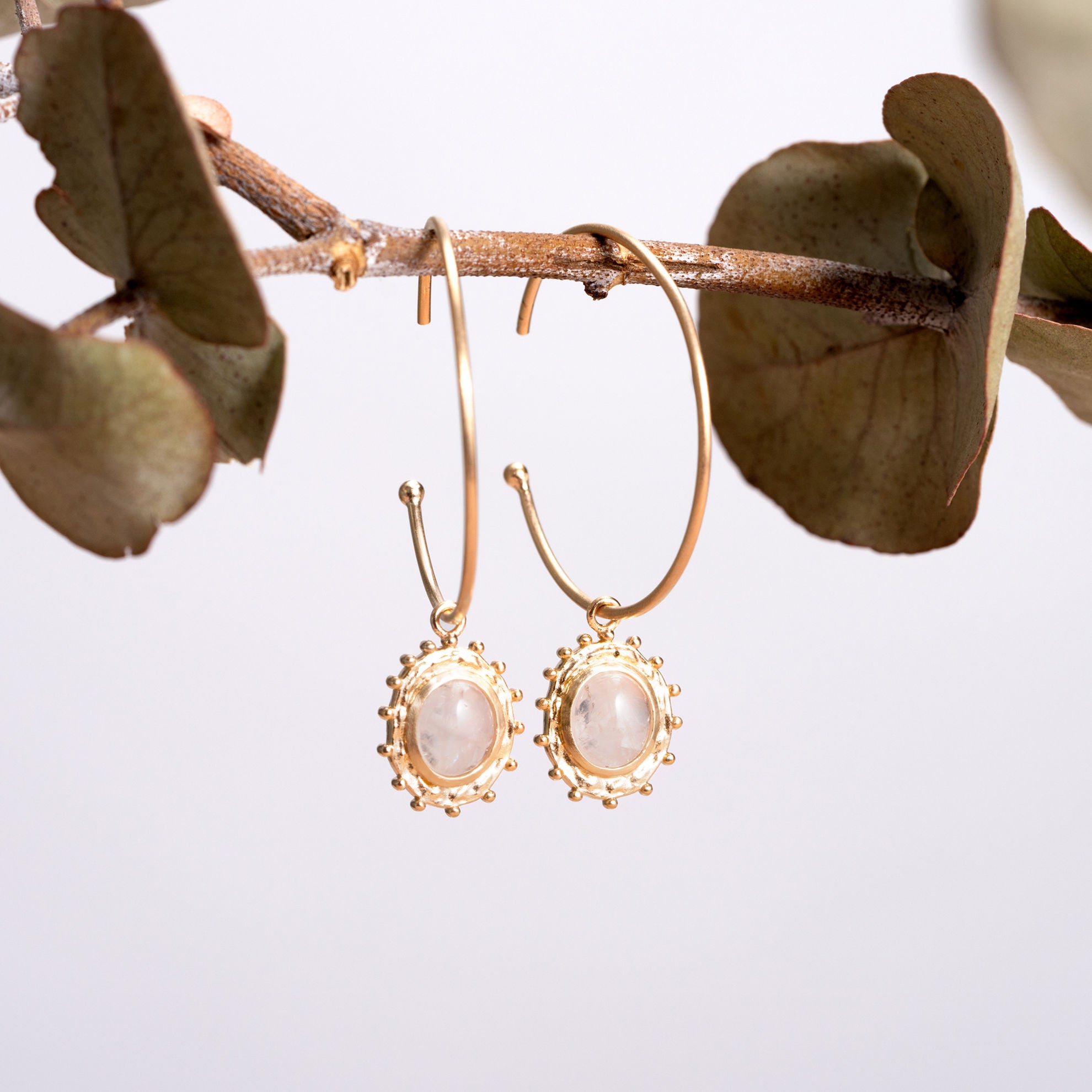 Odile - Rose Quartz - Gold Plated Hoop Earrings - Ana et Cha
