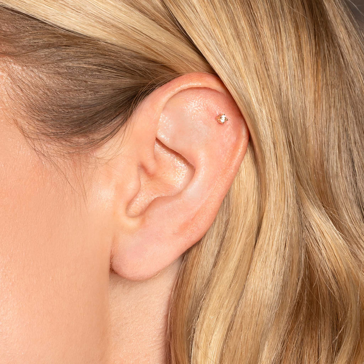 Piercing Dahlia topaze blanche en plaqué or – Ana & Cha – vue 2
