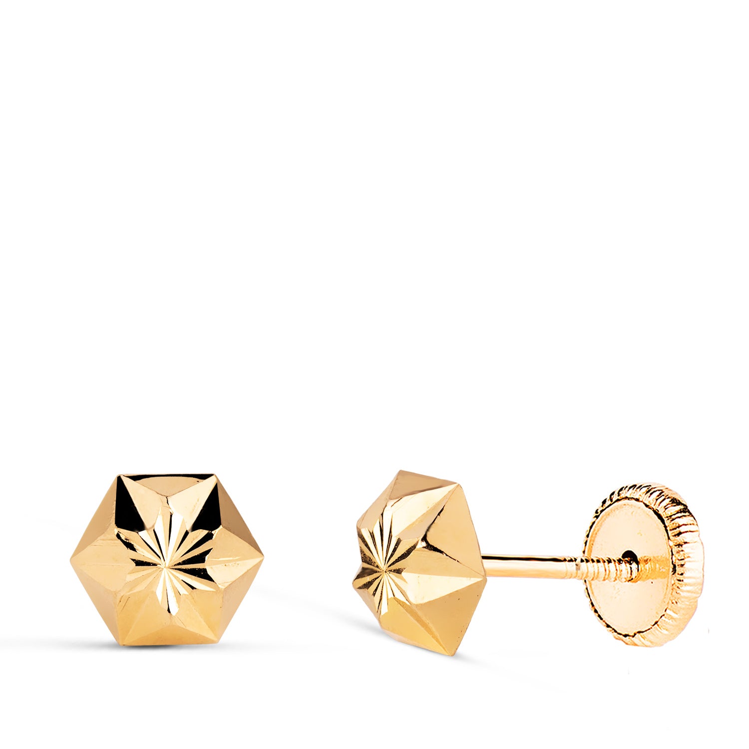 Boucles d'oreilles Étoile Sculptée en Or Jaune 18K Taille : 7 X 6 mm Fermeture à Écrou
