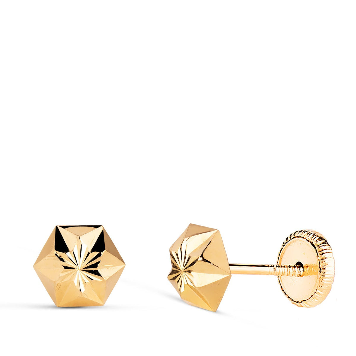 Clous d'oreilles étoile sculptée – Or jaune 18 carats – 6 mm / Vis