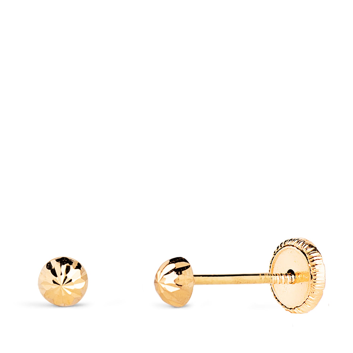 Boucles d'oreilles en Or Jaune 18K Demi-boule Creuse Sculptée Largeur : 3 mm Fermeture à Écrou