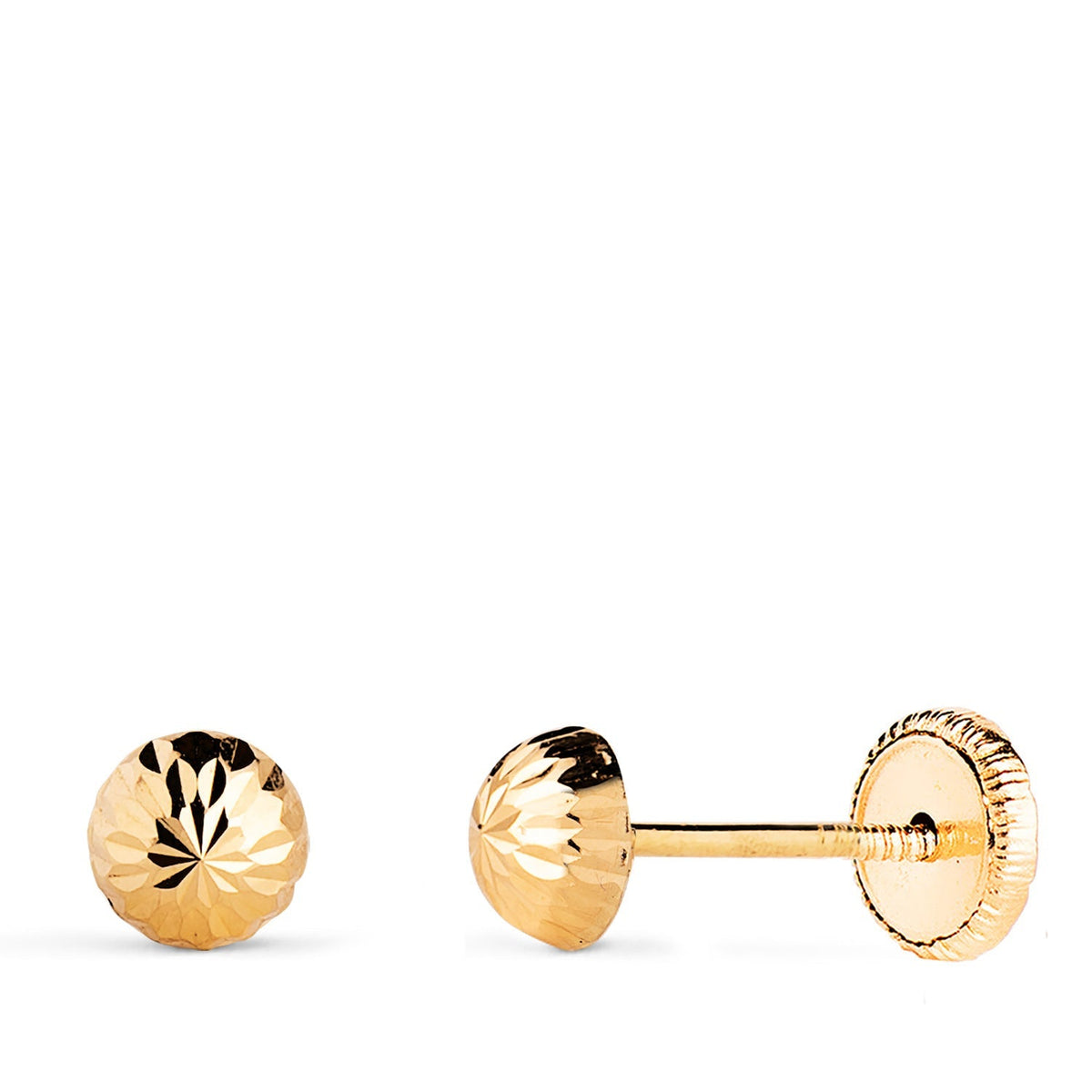 Clous d'oreilles demi-boule creuse sculptée – Or jaune 18 carats – 5 mm / Vis