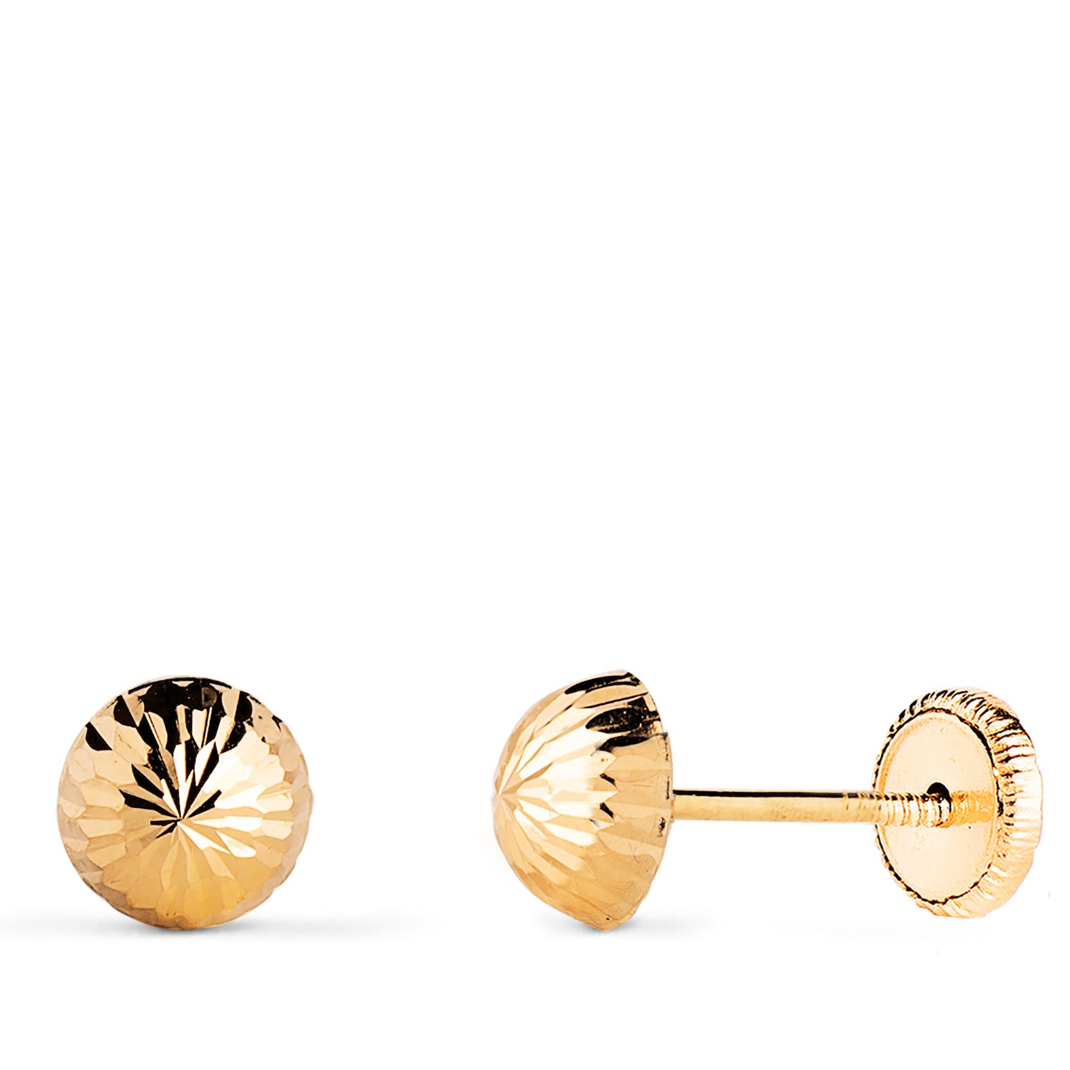 Boucles d'oreilles Or Jaune 18K Demi-boule Creuse Sculptée Largeur : 6 mm Fermoir Mousqueton