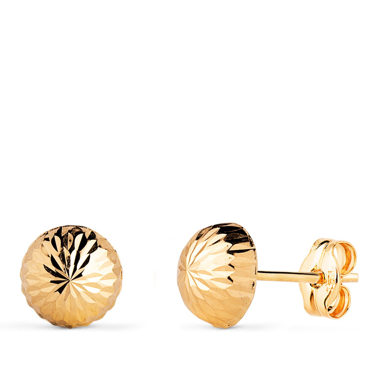 Clous d'oreilles demi-boule creuse sculptée – Or jaune 18 carats – 7 mm / Poussette