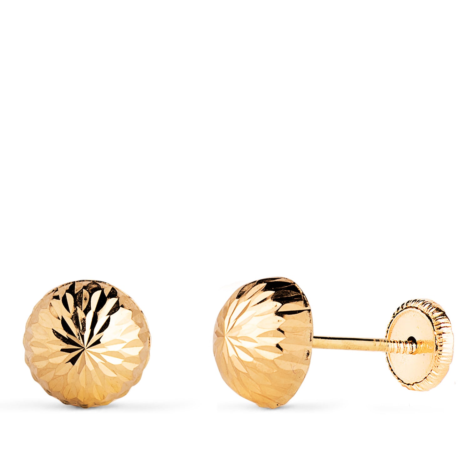 Boucles d'oreilles en Or Jaune 18K Demi-boule Creuse Sculptée Largeur : 7 mm Fermeture à Écrou